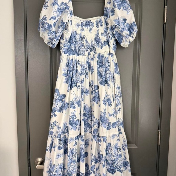 Abercrombie & Fitch White Midi Dress with Blue Floral Print - Picture 4 of 5